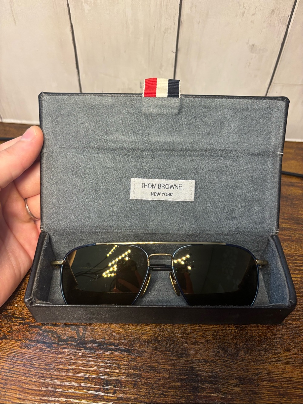 Thom Browne Black and Gold Aviator Sunglasses in Case *have prescription lens